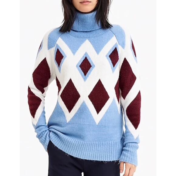 J.Crew Womens Wool Blend Soft Wool Blend Geometric Turtleneck Sweater Sz L - Picture 1 of 16